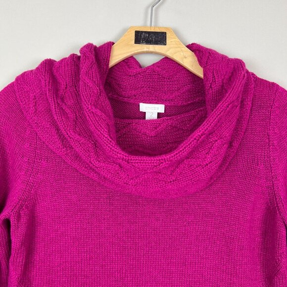 Chicos 2 Sweater Womens Large Pink Chunky Knit Cowl Neck Long Sleeve Wool Blend - Picture 3 of 8